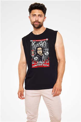 Jonathan Davis KoRn Baskılı Unisex Siyah Kolsuz Tişört