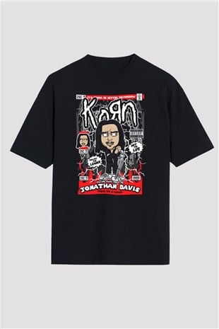 Jonathan Davis KoRn Baskılı Unisex Siyah Oversize Tişört