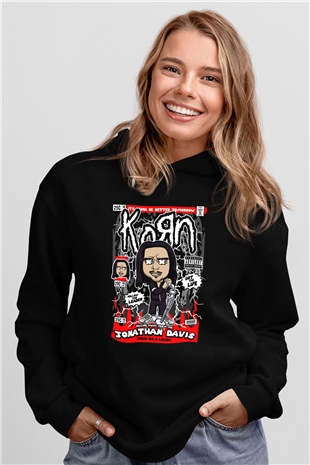 Jonathan Davis KoRn Baskılı Unisex Siyah Hoodie