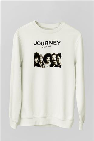 Journey Baskılı Beyaz Unisex Sweatshirt
