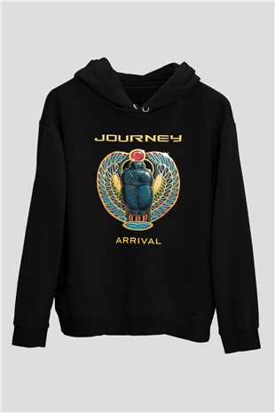 Journey Baskılı Unisex Siyah Kapüşonlu Sweatshirt