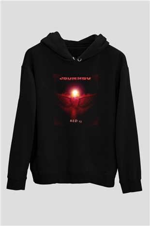 Journey Baskılı Unisex Siyah Kapüşonlu Sweatshirt