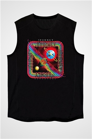 Journey Baskılı Unisex Siyah Kolsuz Tişört - Tshirt
