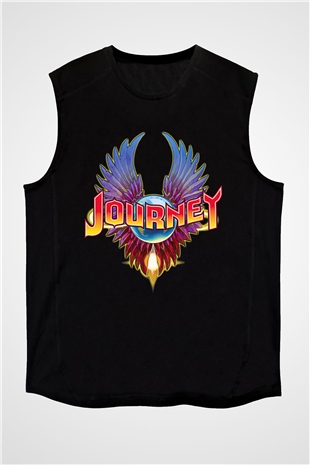 Journey Baskılı Unisex Siyah Kolsuz Tişört - Tshirt