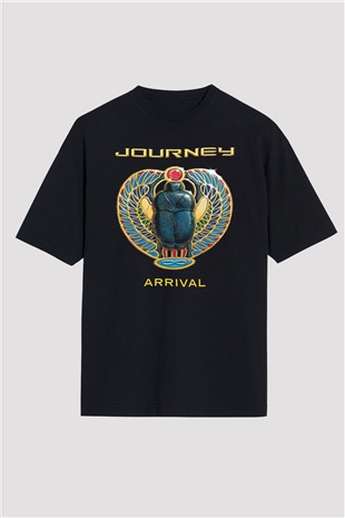 Journey Baskılı Unisex Siyah Oversize Tişört - Tshirt