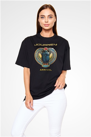 Journey Baskılı Unisex Siyah Oversize Tişört - Tshirt