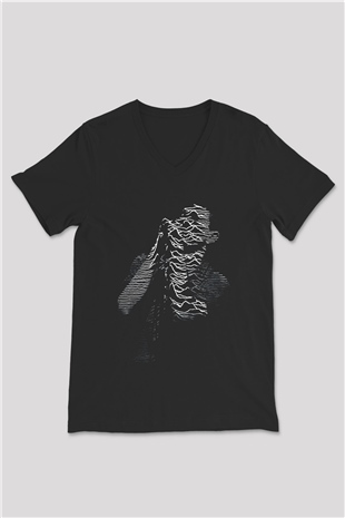 Joy Division Siyah Unisex V Yaka Tişört T-Shirt