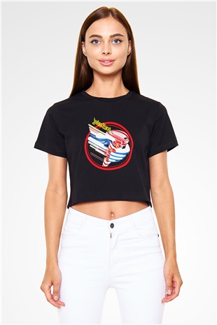Judas Priest Siyah Crop Top Tişört