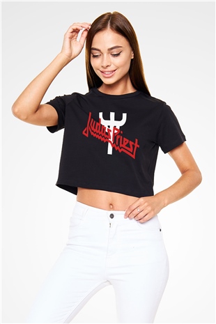 Judas Priest Siyah Crop Top Tişört