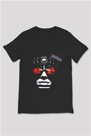 Judas Priest Siyah Unisex V Yaka Tişört T-Shirt
