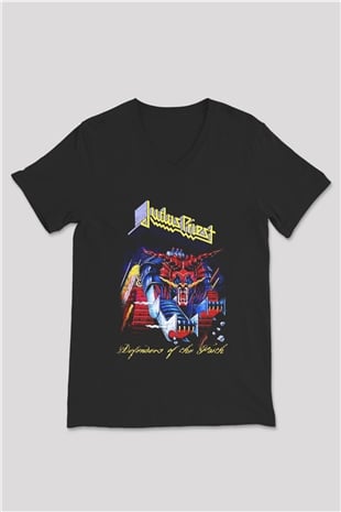 Judas Priest Siyah Unisex V Yaka Tişört T-Shirt