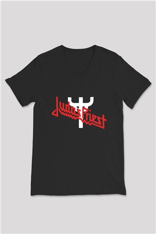 Judas Priest Siyah Unisex V Yaka Tişört T-Shirt
