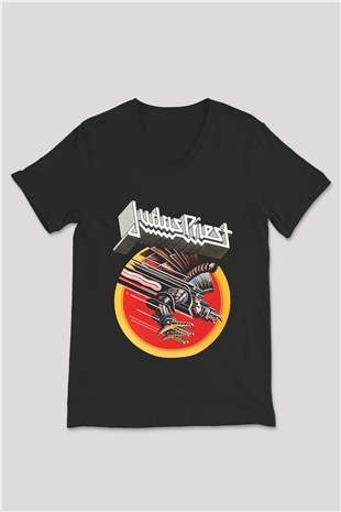 Judas Priest Siyah Unisex V Yaka Tişört T-Shirt