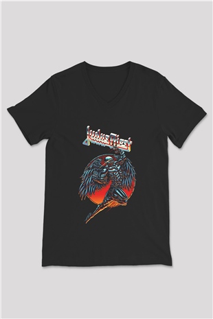 Judas Priest Siyah Unisex V Yaka Tişört T-Shirt