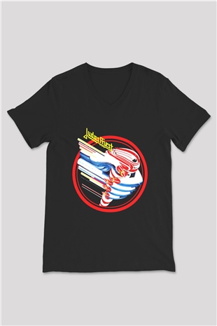 Judas Priest Siyah Unisex V Yaka Tişört T-Shirt