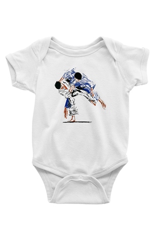 Judo Baskılı Beyaz Unisex Bebek Body - Zıbın