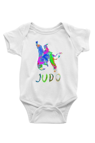 Judo Baskılı Beyaz Unisex Bebek Body - Zıbın