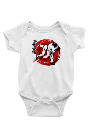 Judo Baskılı Beyaz Unisex Bebek Body - Zıbın
