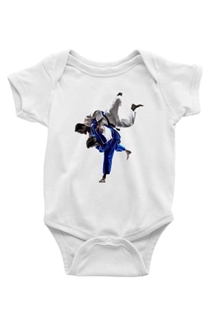 Judo Baskılı Beyaz Unisex Bebek Body - Zıbın
