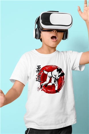 Judo Baskılı Beyaz Unisex Çocuk Tişört