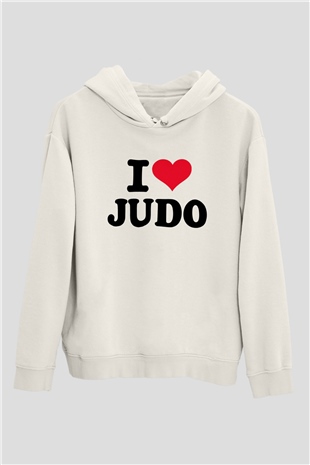Judo Beyaz Unisex Kapüşonlu Sweatshirt
