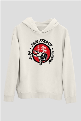 Judo Beyaz Unisex Kapüşonlu Sweatshirt