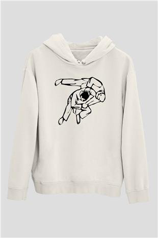 Judo Beyaz Unisex Kapüşonlu Sweatshirt