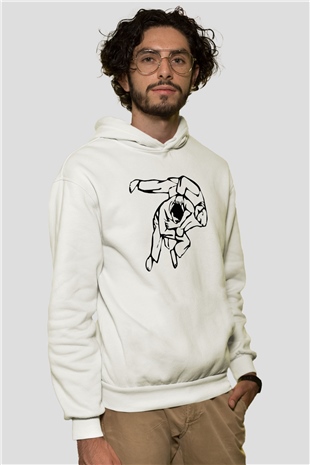 Judo Beyaz Unisex Kapüşonlu Sweatshirt