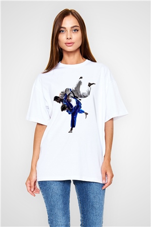 Judo Beyaz Unisex Oversize Tişört T-Shirt