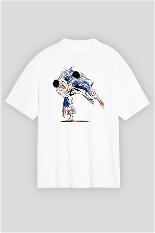 Judo Beyaz Unisex Oversize Tişört T-Shirt