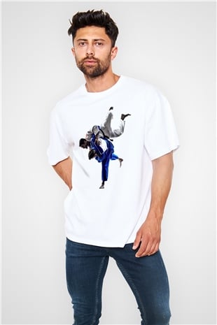 Judo Beyaz Unisex Oversize Tişört T-Shirt