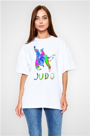Judo Beyaz Unisex Oversize Tişört T-Shirt