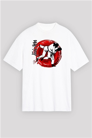 Judo Beyaz Unisex Oversize Tişört T-Shirt