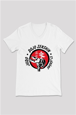 Judo Beyaz Unisex V Yaka Tişört