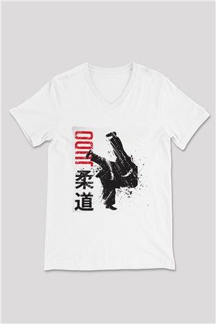 Judo Beyaz Unisex V Yaka Tişört