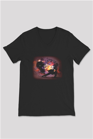 Judo Siyah Unisex V Yaka Tişört T-Shirt