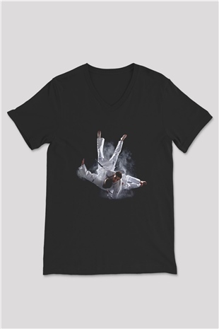 Judo Siyah Unisex V Yaka Tişört T-Shirt