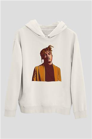 Juice Wrld Baskılı Beyaz Unisex Kapüşonlu Sweatshirt