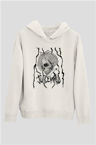 Juice Wrld Baskılı Beyaz Unisex Kapüşonlu Sweatshirt