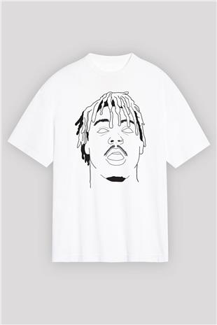 Juice Wrld Baskılı Beyaz Unisex Oversize Tişört - Tshirt