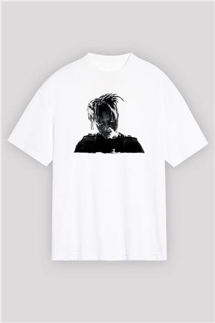 Juice Wrld Baskılı Beyaz Unisex Oversize Tişört - Tshirt