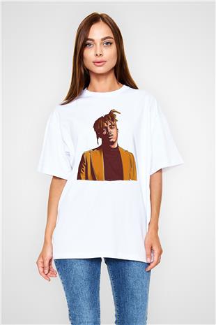 Juice Wrld Baskılı Beyaz Unisex Oversize Tişört - Tshirt
