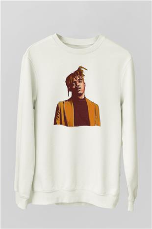 Juice Wrld Baskılı Beyaz Unisex Sweatshirt