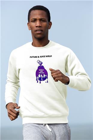 Juice Wrld Baskılı Beyaz Unisex Sweatshirt