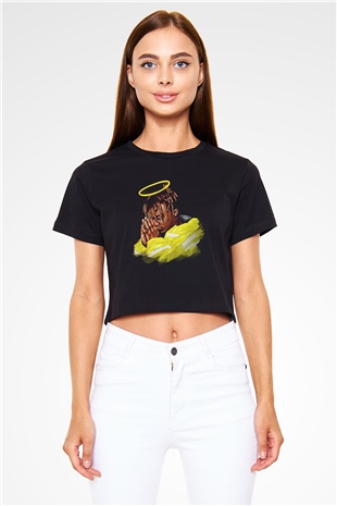 Juice Wrld Baskılı Siyah Crop Top Kadın Tişört - Tshirt