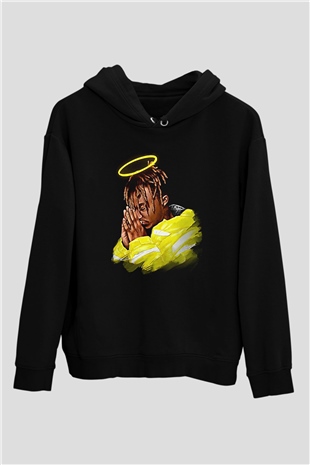 Juice Wrld Baskılı Unisex Siyah Hoodie