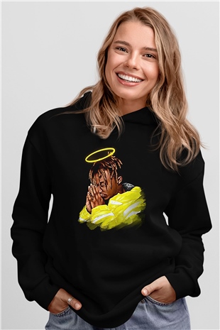 Juice Wrld Baskılı Unisex Siyah Hoodie