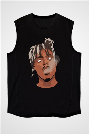 Juice Wrld Baskılı Unisex Siyah Kolsuz Tişört - Tshirt