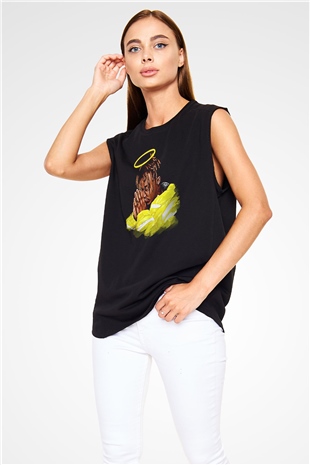 Juice Wrld Baskılı Unisex Siyah Kolsuz Tişört - Tshirt