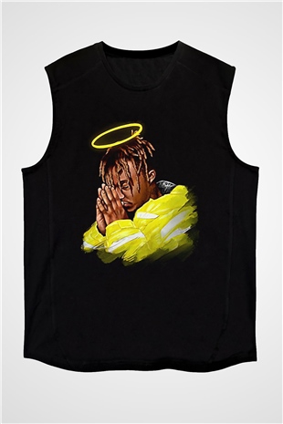 Juice Wrld Baskılı Unisex Siyah Kolsuz Tişört - Tshirt